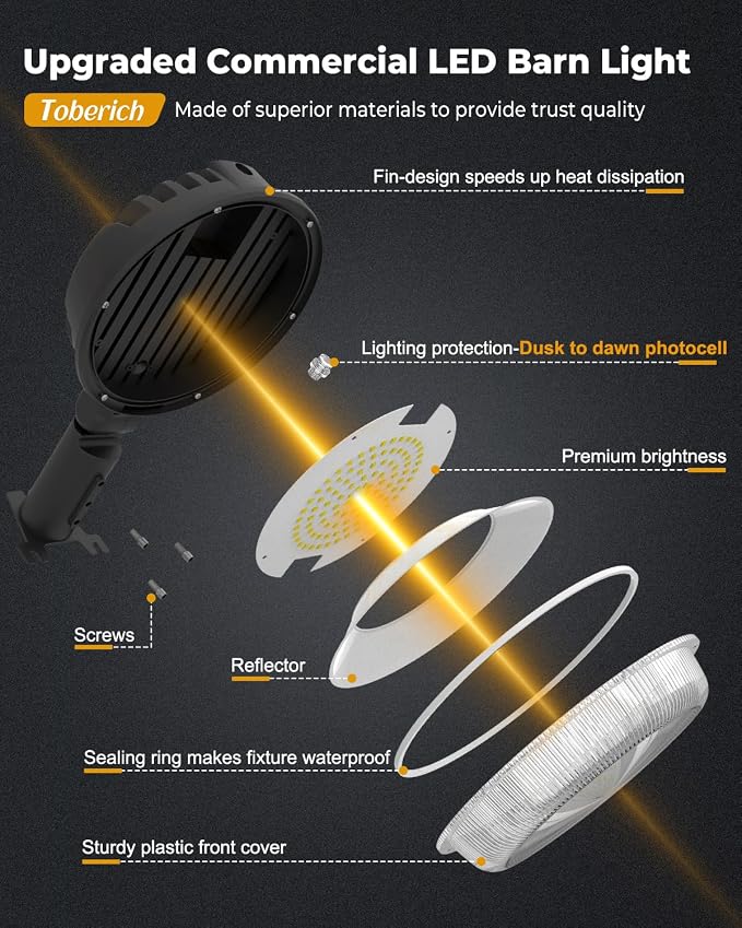 toberich LED Barn Light 2 Packs, 150W 20000LM Yard Area Lights Dusk to Dawn - Image 7