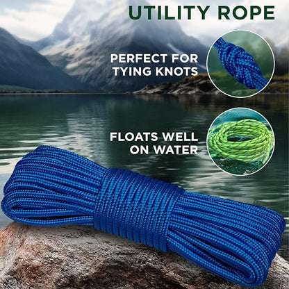 TECEUM Rope – 150 Feet x 1/4 Inch – Blue – Strong All-Purpose Utility Rope – - Image 3