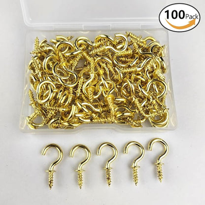 Set of 100 Nickel Plated Metallic Golden Cup Hooks Small Hooks, 1/2 Inch - Image 2