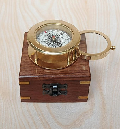 Vintage Brass Compass with Wooden Box – Antique Navigation Compass - Image 9