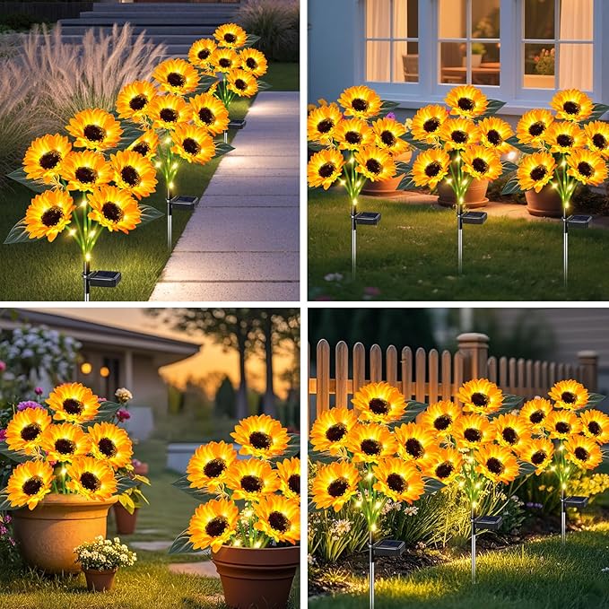 ostritec Sunflower Solar Lights Outdoor Decor, 4 Pack Solar Garden Decor 24 - Image 6