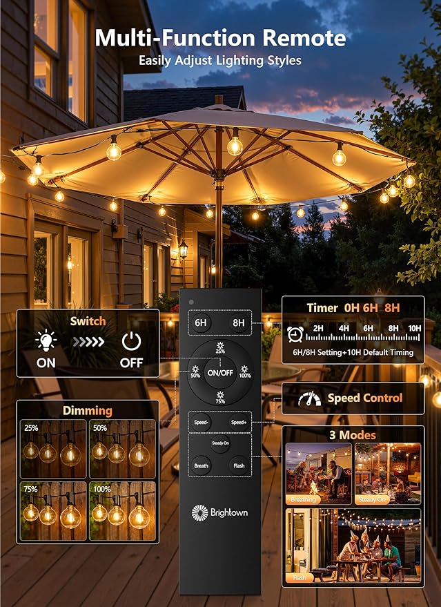 Brightown Outdoor String Lights, 55FT 17 G40 Bulbs Shatterproof Patio Lights - Image 4