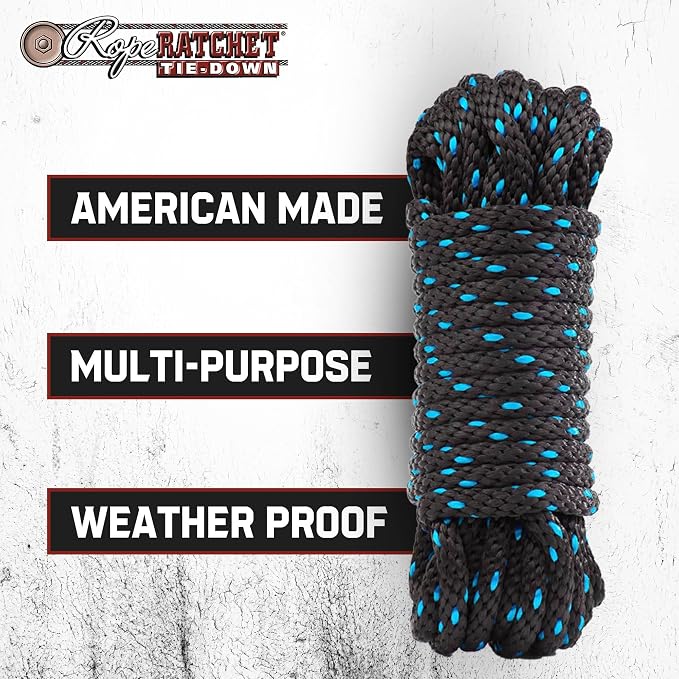 Rope Ratchet 3/8" Heavy Duty Polypropylene Rope – Braided Tie Down, Ratchet Cord - Image 3