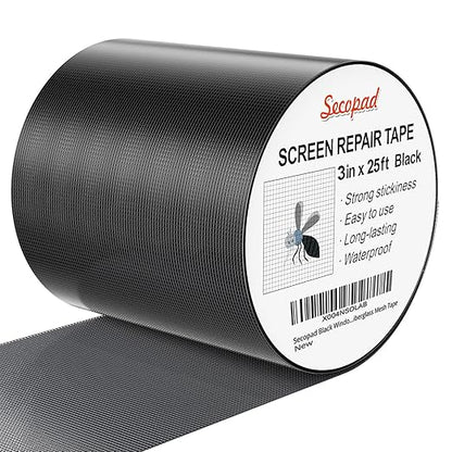 Secopad Black Window Screen Repair Tape, 3IN X 25FT Screen Repair Kit by Secopad