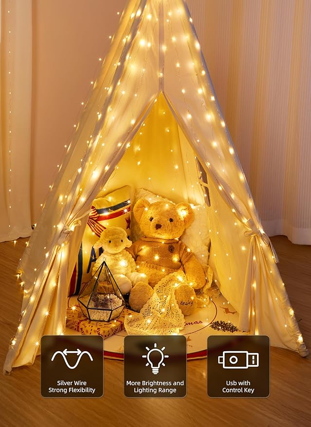 Brightown 300 LED Fairy Curtain Lights, 9.8ft x 9.8ft String Lights, USB Plug - Image 3