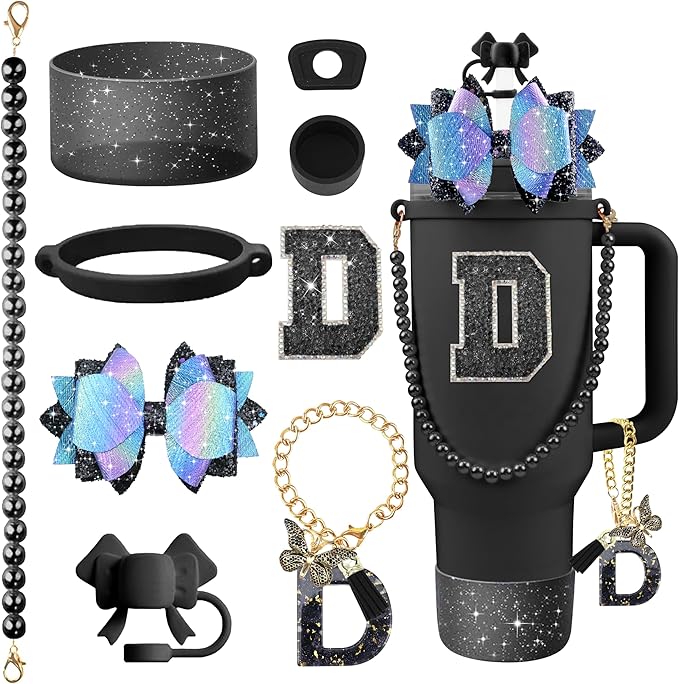 9PCS Black for Stanley Cup Accessories Set Bling Initials Bow Charms for by Unknown