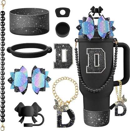 9PCS Black for Stanley Cup Accessories Set Bling Initials Bow Charms for by Unknown