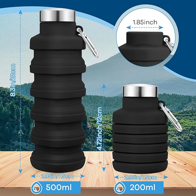 Collapsible Water Bottle, 17oz Reusable BPA Free Silicone Foldable Water Bottles - Image 2