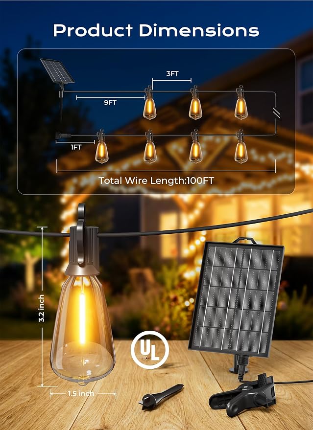 Brightown 108FT Solar String Lights Outdoor Waterproof, Patio Lights - Image 6