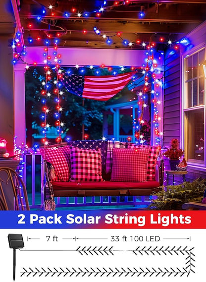 Minetom Red White Blue Lights, Waterproof Solar String Lights Outdoor, Solar - Image 2