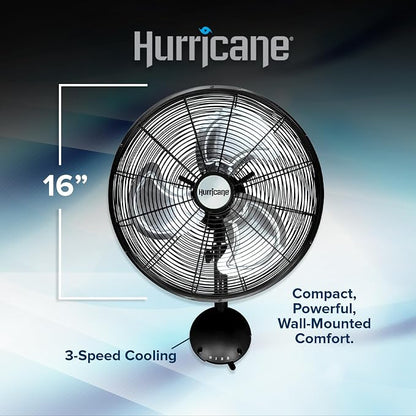 Hurricane 16" High Velocity Pro Oscillating Metal Wall Mount Fan w/ 3 Speeds - Image 2