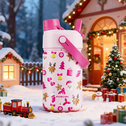 12 oz Christmas Kids Insulated Water Bottle: 2-in-1 Straw Spout Lid, Stainless - Image 6