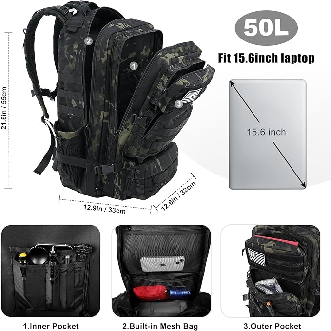 Military Tactical Backpack 50L Large Day Backpack - Image 3