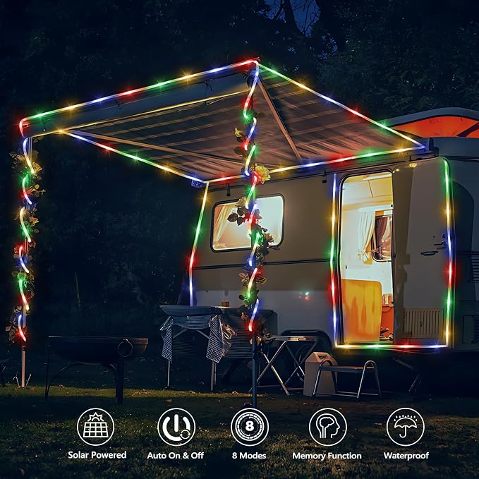 Solar Rope Lights, 2 Packs Total 132ft 400LED Solar String Lights, 8 Modes - Image 2