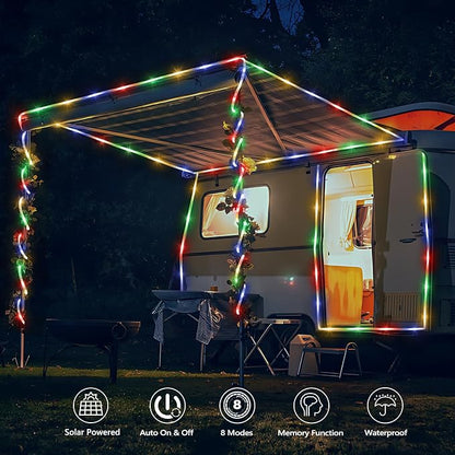 Solar Rope Lights, 2 Packs Total 66ft 200LED Solar String Lights, 8 Modes - Image 2