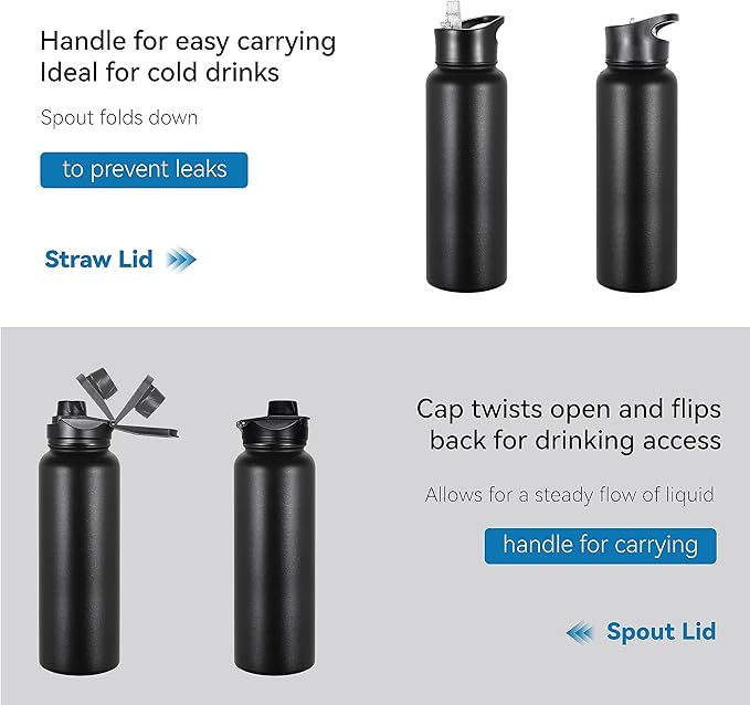 VEGOND 40 oz Insulated Water Bottle Bulk Stainless Steel Metal Water Bottles - Image 5