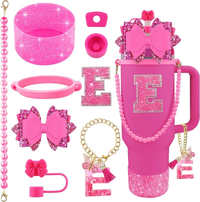 9PCS Hot Pink for Stanley Cup Accessories Set Bling Initials Bow Charms for by Unknown