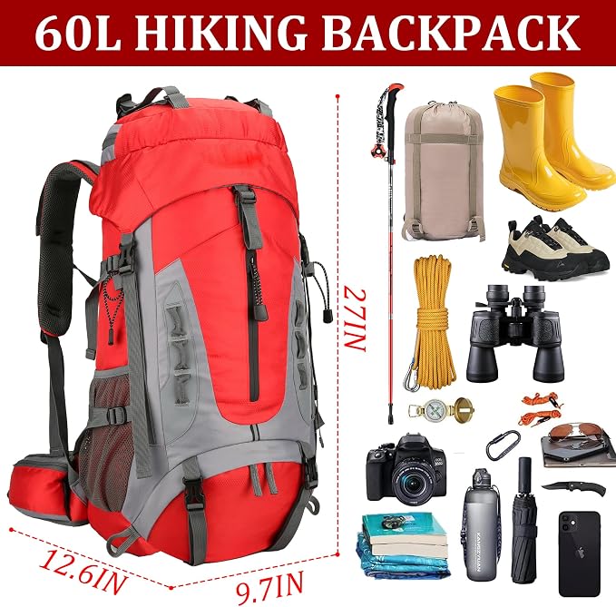 75L Hiking Backpack with Rain Cover Waterproof Camping Backpack Shoes Warehouse - Image 4