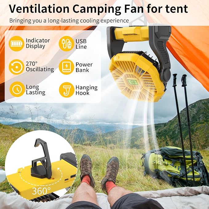Portable Camping Fan Cordless Battery Powered，270° Rotating Portable Battery - Image 6