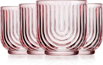 Glaver's Vintage Glassware Art Deco Glasse Ribbed Drinking Glasses U-Shape Arch - Image 8