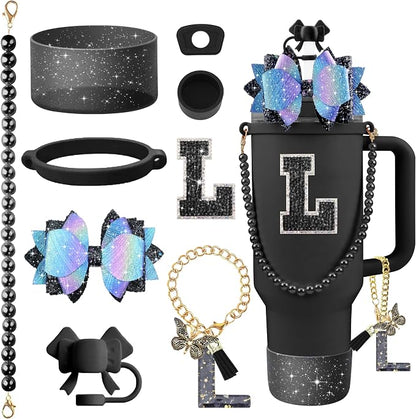 9PCS Black for Stanley Cup Accessories Set Bling Initials Bow Charms for by Unknown