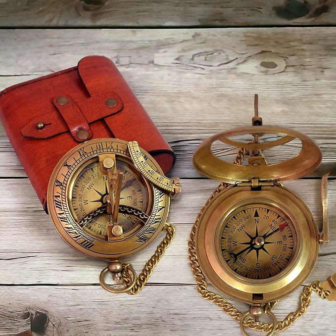 Vintage Brass Sundial Compass - Image 5