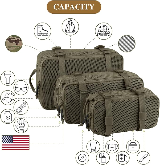 PETAC GEAR 3 PCS Tactical Modular Packing Cubes, Large Capacity Mesh Storage Bag - Image 2