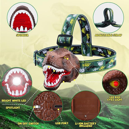 Nitigo Dinosaur Headlamp for Kids Flashlight 2 Pack, Rechargeable Led - Image 2