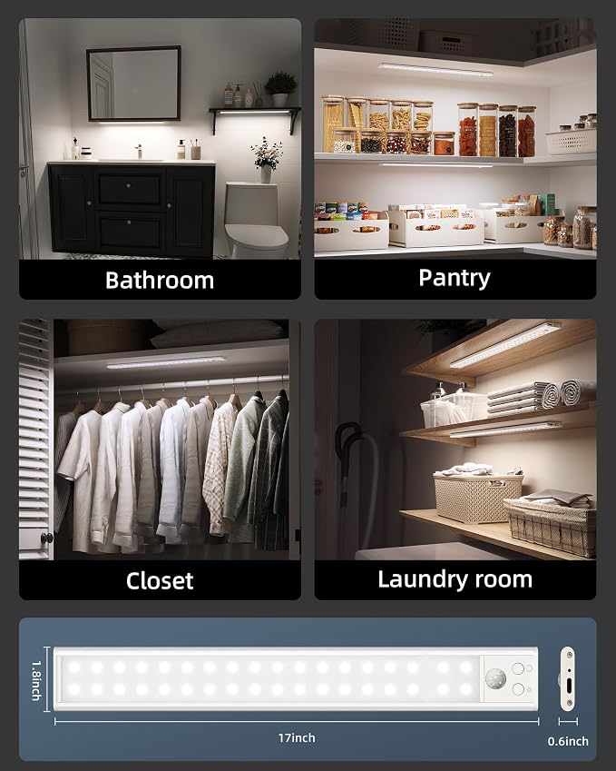 17" Under Cabinet Lights, Motion Sensor Light, Wireless Closet Lights, 4000mAh - Image 6