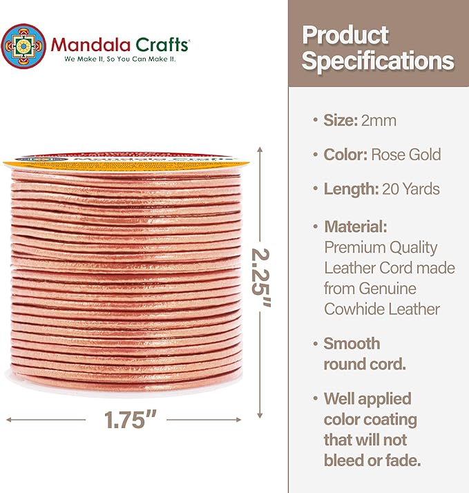 Mandala Crafts Round Genuine Rose Gold Leather Cord - Image 4