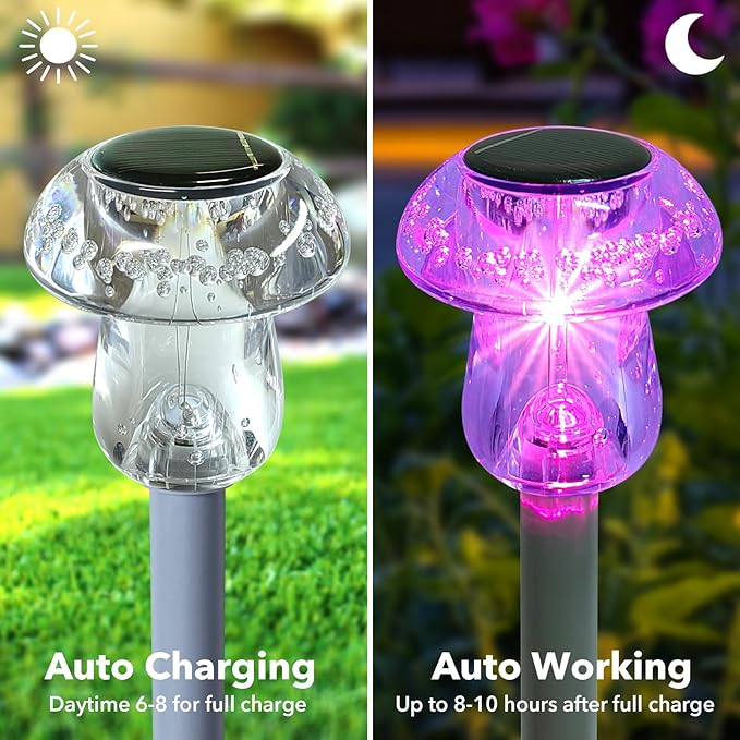 Benany Solar Lights Outdoor, 8 Pack Mushroom Lights Outside Waterproof - Image 4