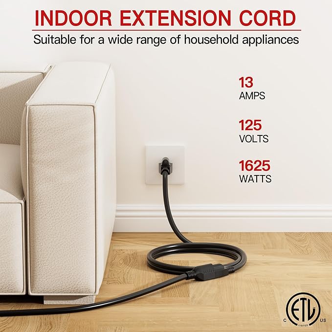 16/3 Short Extension Cord 4 FT, Indoor 3 Prong Power Cable, Suitable - Image 3