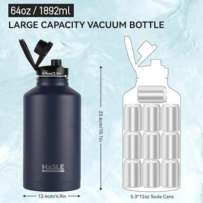 HASLE OUTFITTERS Half Gallon Insulated Water Bottles 64 oz, Stainless Steel - Image 3