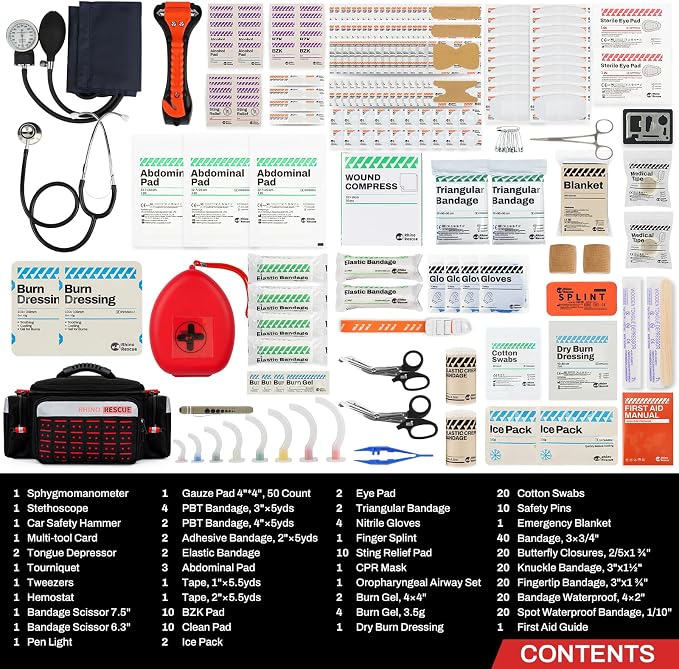 RHINO RESCUE First Responder First Aid Kit Fully-Stocked EMT Bag, Professional - Image 2