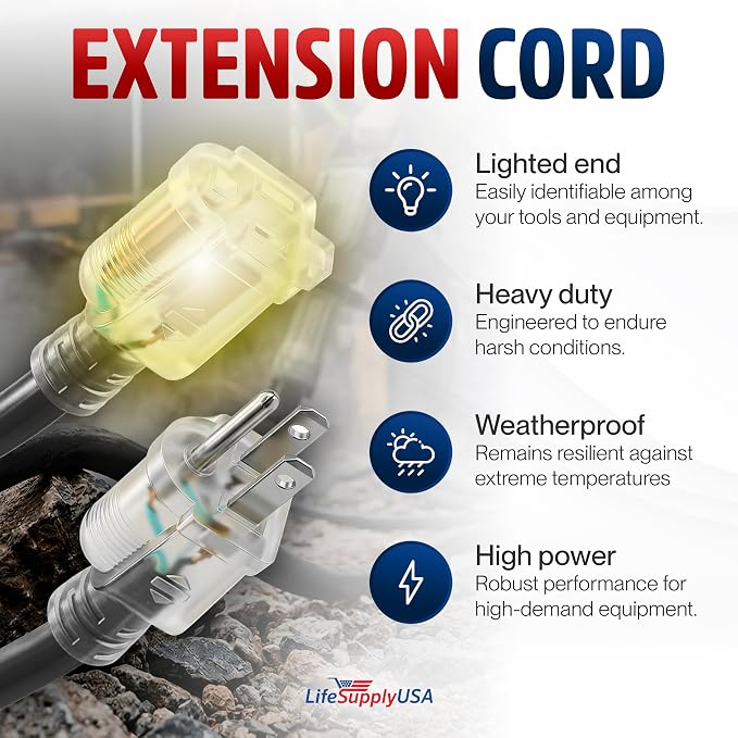 10ft Outdoor/Indoor Extension Cord 12/3 Gauge Extra Heavy Duty 3 Prong SJTW - Image 2