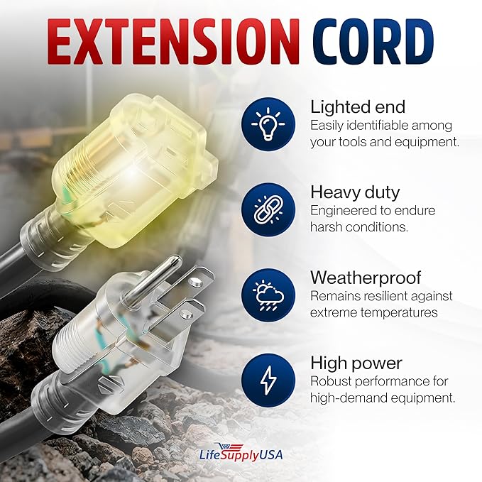 25ft Outdoor/Indoor Extension Cord 10/3 Gauge Ultra Heavy Duty 3 Prong SJTW - Image 2