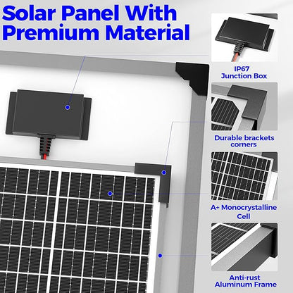 Voltset 50W Solar Panel Kit, 12V Solar Battery Trickle Charger Maintainer + 10A - Image 5