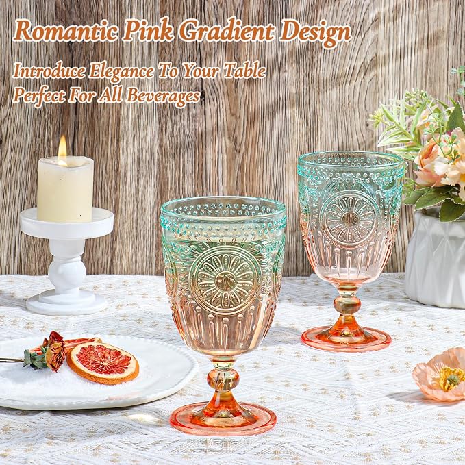 XUWAIDSGN 6Pcs Plastic Vintage Wine Glasses 13.5oz Reusable Embossed Goblet - Image 2