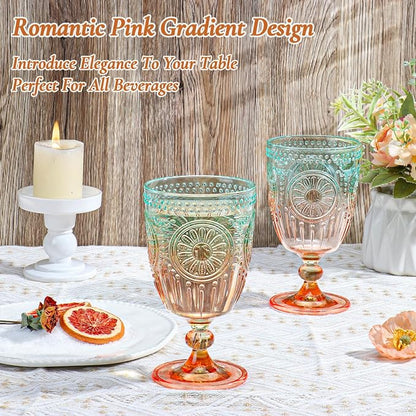 XUWAIDSGN 6Pcs Plastic Vintage Wine Glasses 13.5oz Reusable Embossed Goblet - Image 2