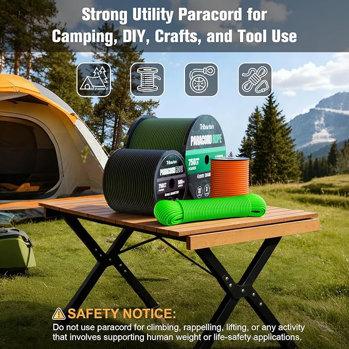 Paracord Rope 750 lb - 100ft 5/32" Parachute Cord 4MM 12-Strand para Cord - - Image 8