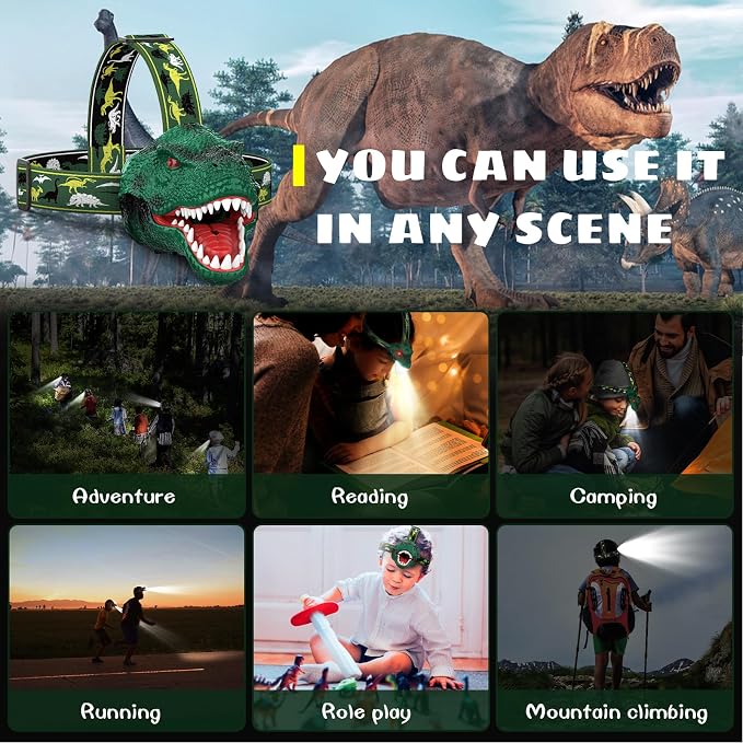 Dysaim Kids Headlamp, Rechargeable T-Rex Dinosaur Headlamp - Image 7
