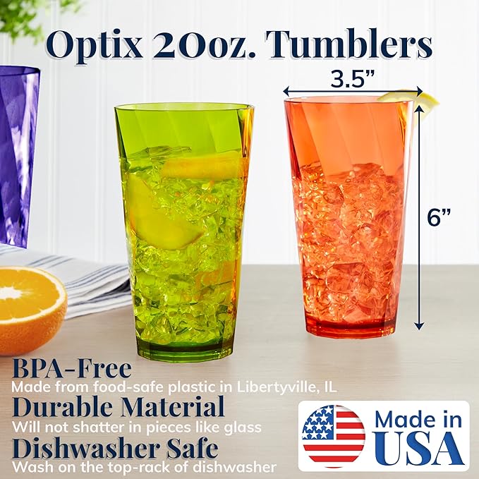 US Acrylic Optix Plastic Reusable Drinking Glasses 20oz Water Cups in Jewel - Image 2