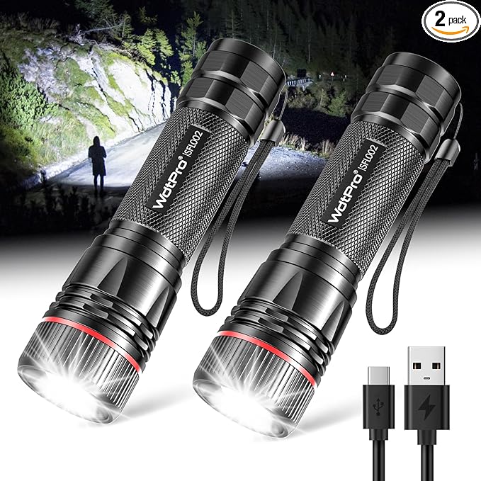 WdtPro Rechargeable Flashlights High Lumens, 2 Pack 10H Long Lasting Super by WdtPro