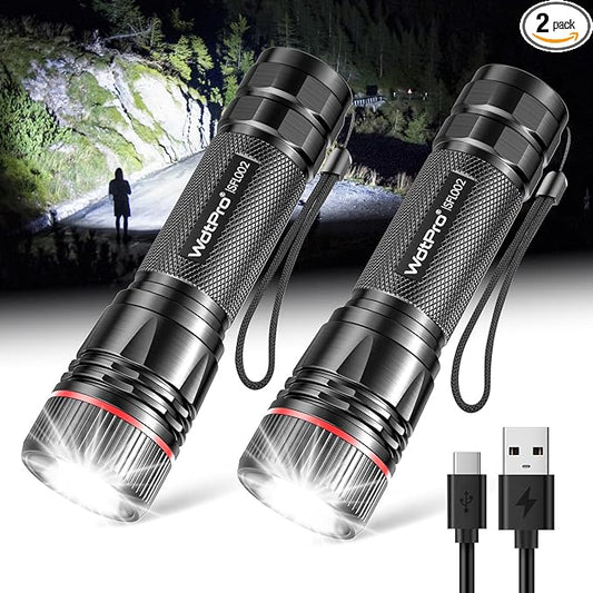 WdtPro Rechargeable Flashlights High Lumens, 2 Pack 10H Long Lasting Super by WdtPro