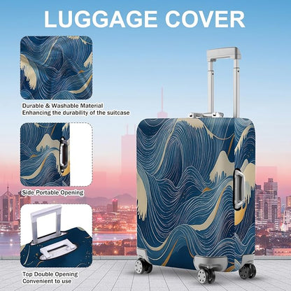 ANNA QUEEN Ocean Wave Luggage Cover, Elegant Blue Flow Line Design Suitcase - Image 3