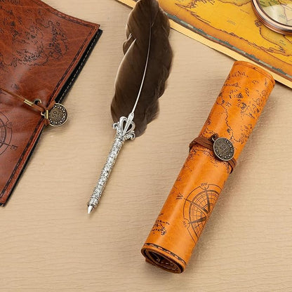4 Pieces Leather Pencil Case, Creative Map Rollup Pencil Bag, Vintage Makeup - Image 5