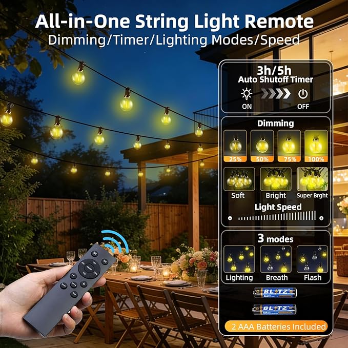 50FT Solar Lights Outdoor Waterproof: G40 15M Shatterproof Bulbs Patio Lights - Image 2