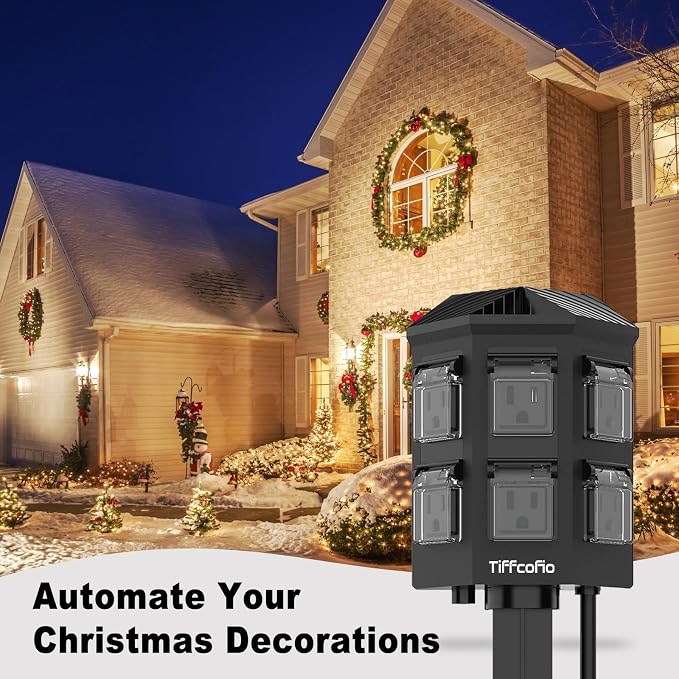 TiFFCOFiO Outdoor Power Stake Timer, 100FT Remote Control, Dusk to Dawn - Image 8