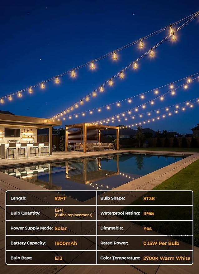Brightown 108FT Solar String Lights Outdoor Waterproof, Patio Lights - Image 8