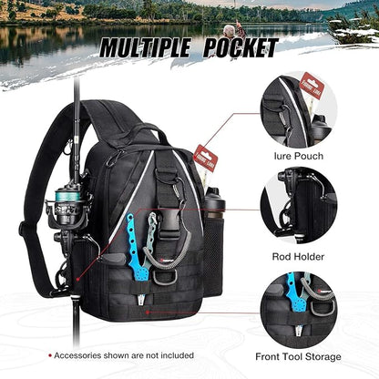 Piscifun Fishing Backpack with Rod Holder, Lightweight Sling Bag Storge Gear - Image 4